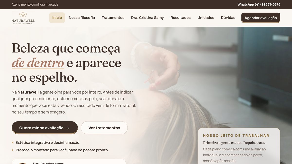 Página inicial do projeto Estética Naturawell