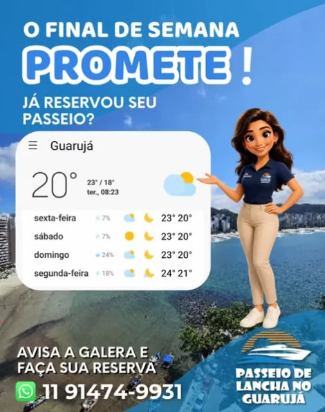 Arte criada para Passeio de Lancha no Guarujá